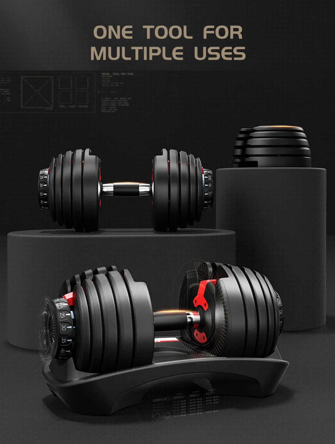 24kg Adjustable Dumbbell Dumbbells Set Weight Plates Home Gym Fitness Exercise Equipment
