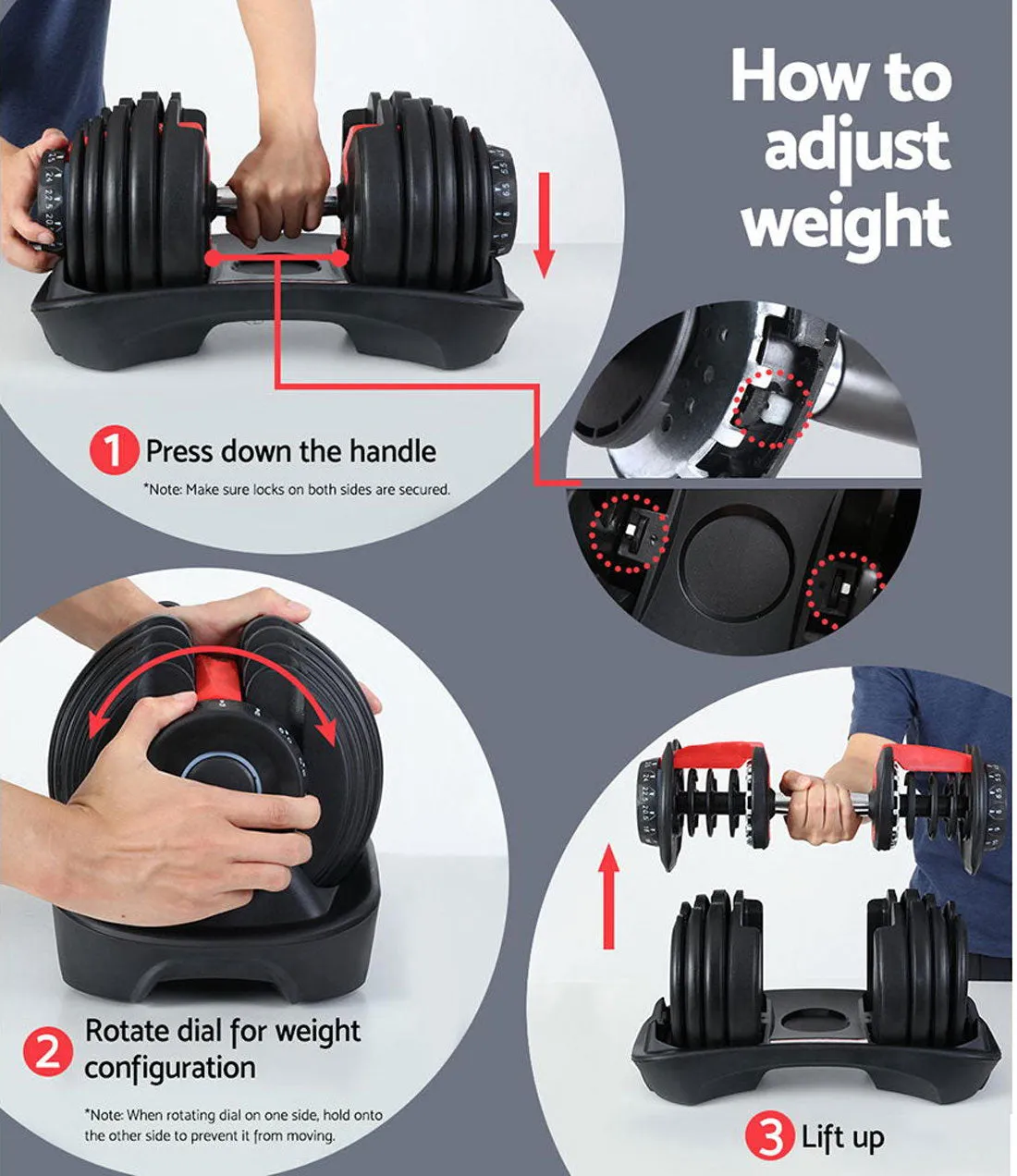 24kg Adjustable Dumbbell Dumbbells Set Weight Plates Home Gym Fitness Exercise Equipment