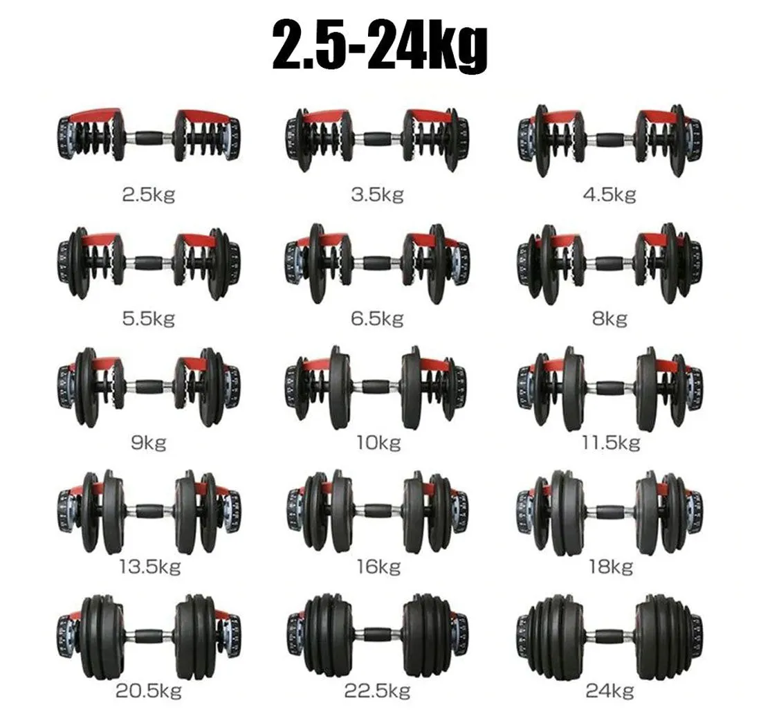 24kg Adjustable Dumbbell Dumbbells Set Weight Plates Home Gym Fitness Exercise Equipment