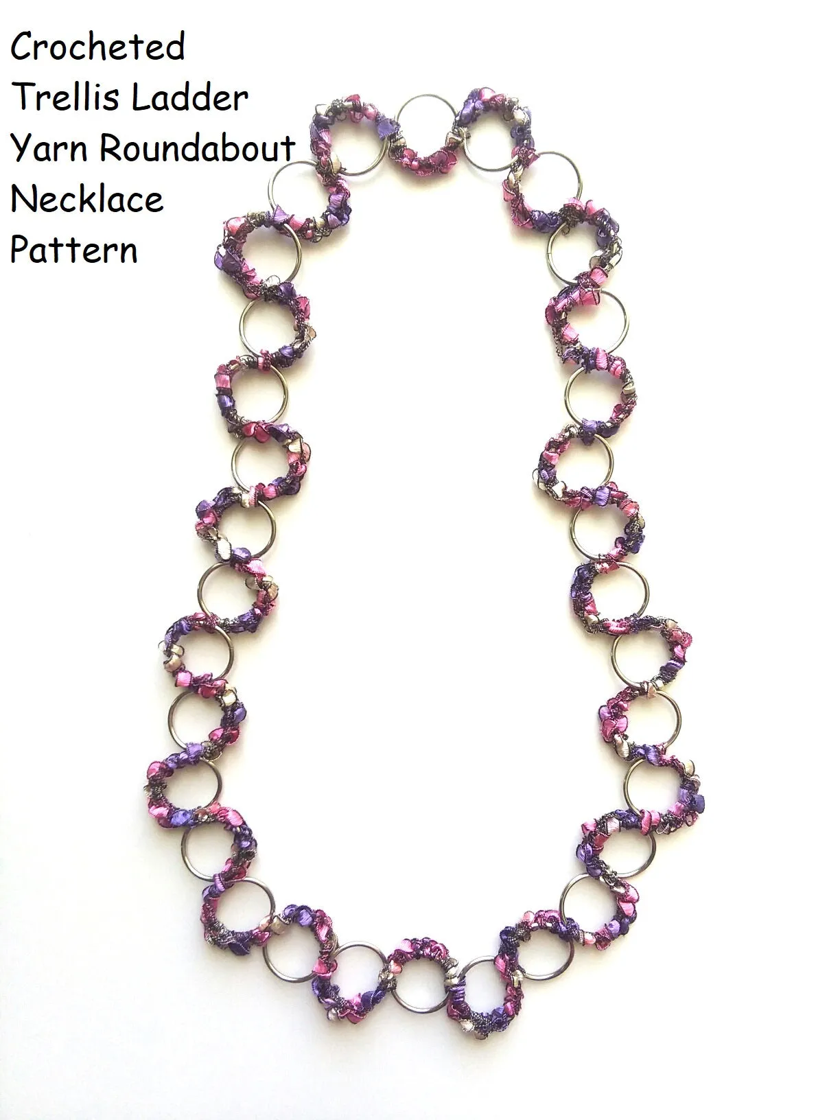 Crocheted Trellis Ladder Yarn Roundabout Necklace Pattern - Instant Digital Download