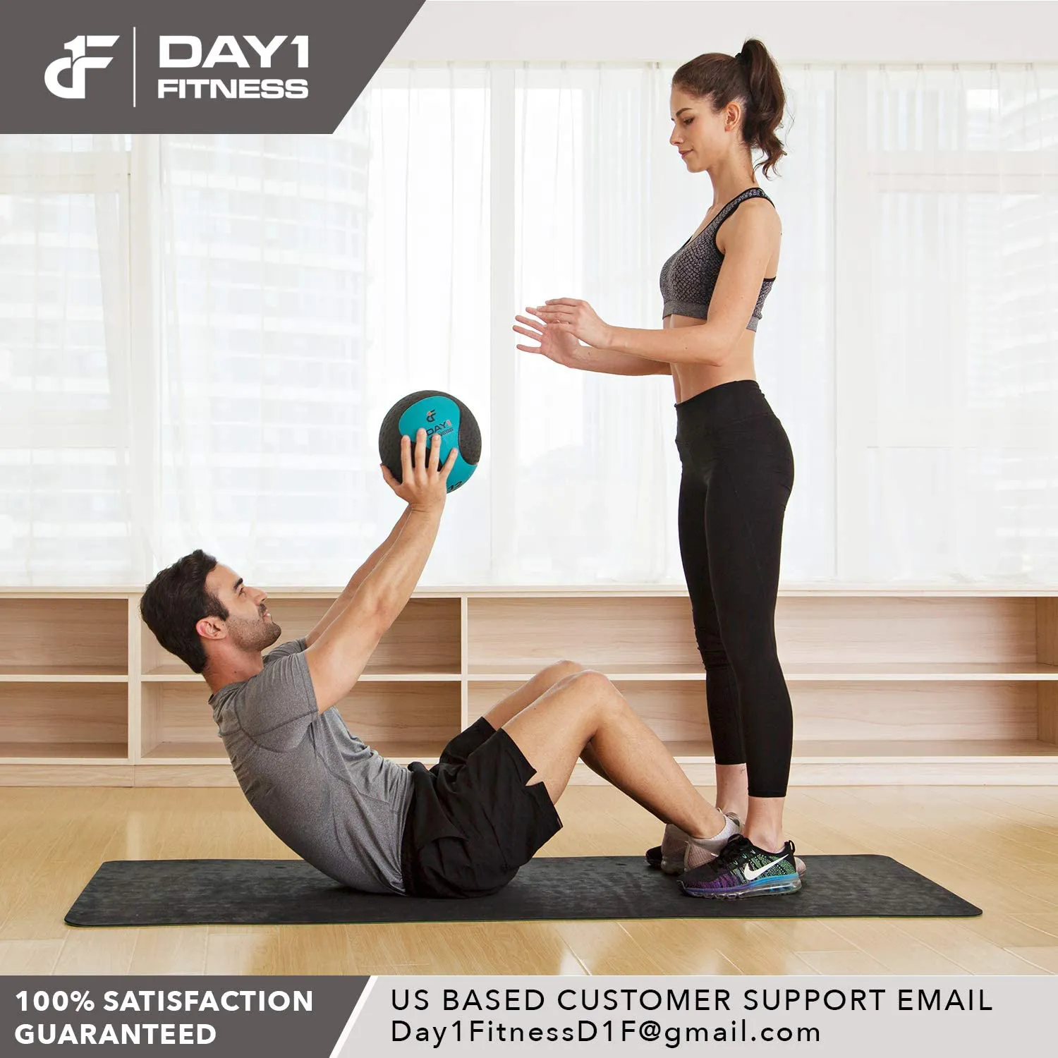 Day 1 Fitness Medicine Exercise Ball with Dual Texture for Superior Grip -10 Size and Bundle Options, 4-20 Pounds -Fitness Balls for Plyometrics Workouts -Improves Balance, Flexibility Coordination