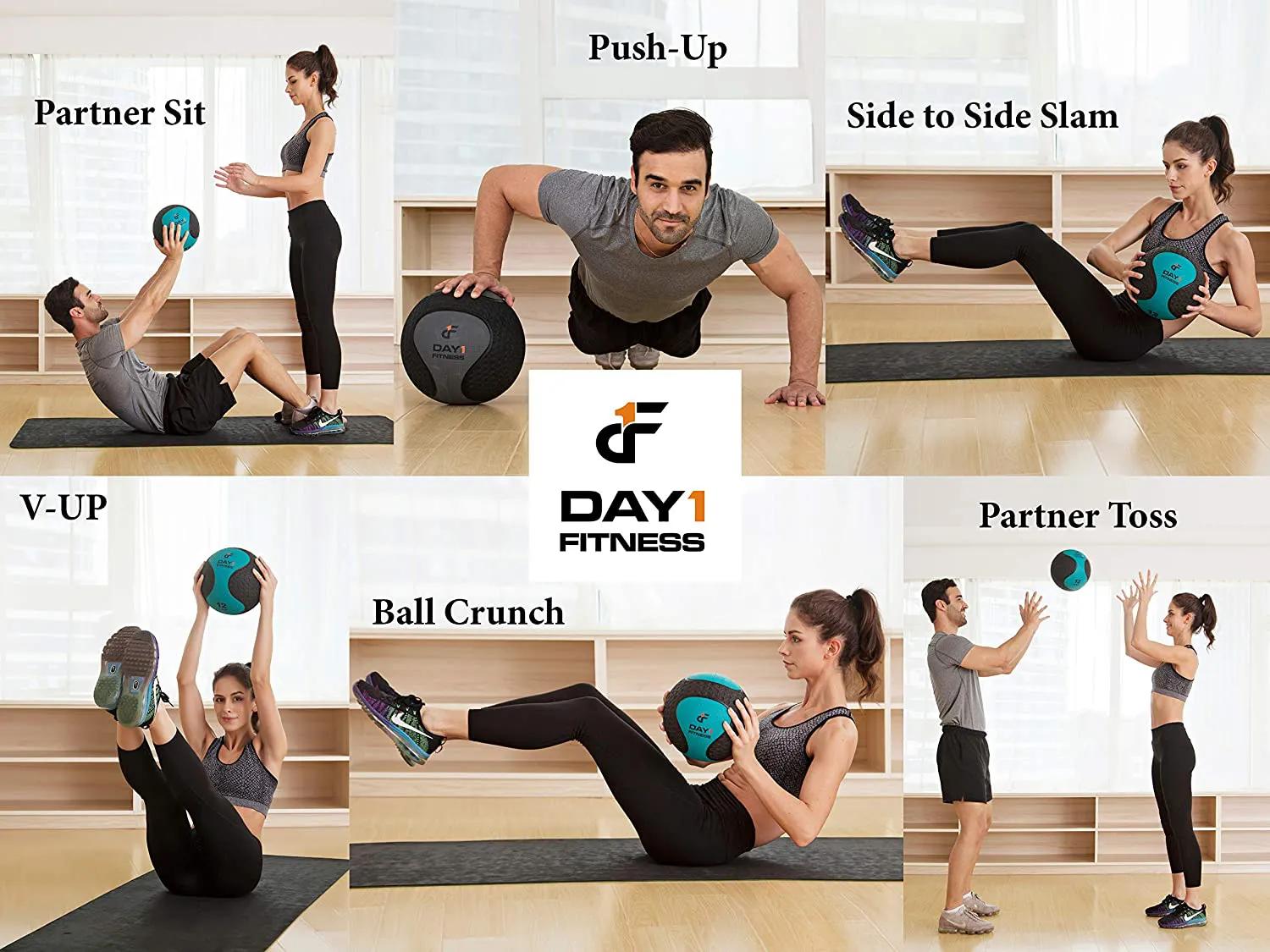 Day 1 Fitness Medicine Exercise Ball with Dual Texture for Superior Grip -10 Size and Bundle Options, 4-20 Pounds -Fitness Balls for Plyometrics Workouts -Improves Balance, Flexibility Coordination