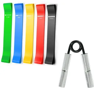 Fitness Combo Pack of Loop Bands Set of 5 & Metal Hand Gripper for Workout