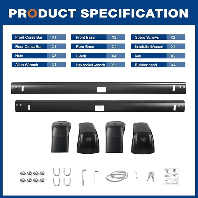 Lockable Roof Rack Cross Bars Compatible with Rivian R1T 2022 2023 2024 2025, Truck Pickup Heavy Duty 220lbs Aluminum Roof Rails Crossbars Cargo Black Rooftop Cargo Carrier Luggage