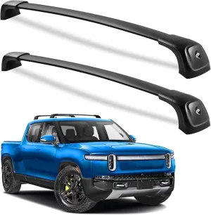 Lockable Roof Rack Cross Bars Compatible with Rivian R1T 2022 2023 2024 2025, Truck Pickup Heavy Duty 220lbs Aluminum Roof Rails Crossbars Cargo Black Rooftop Cargo Carrier Luggage