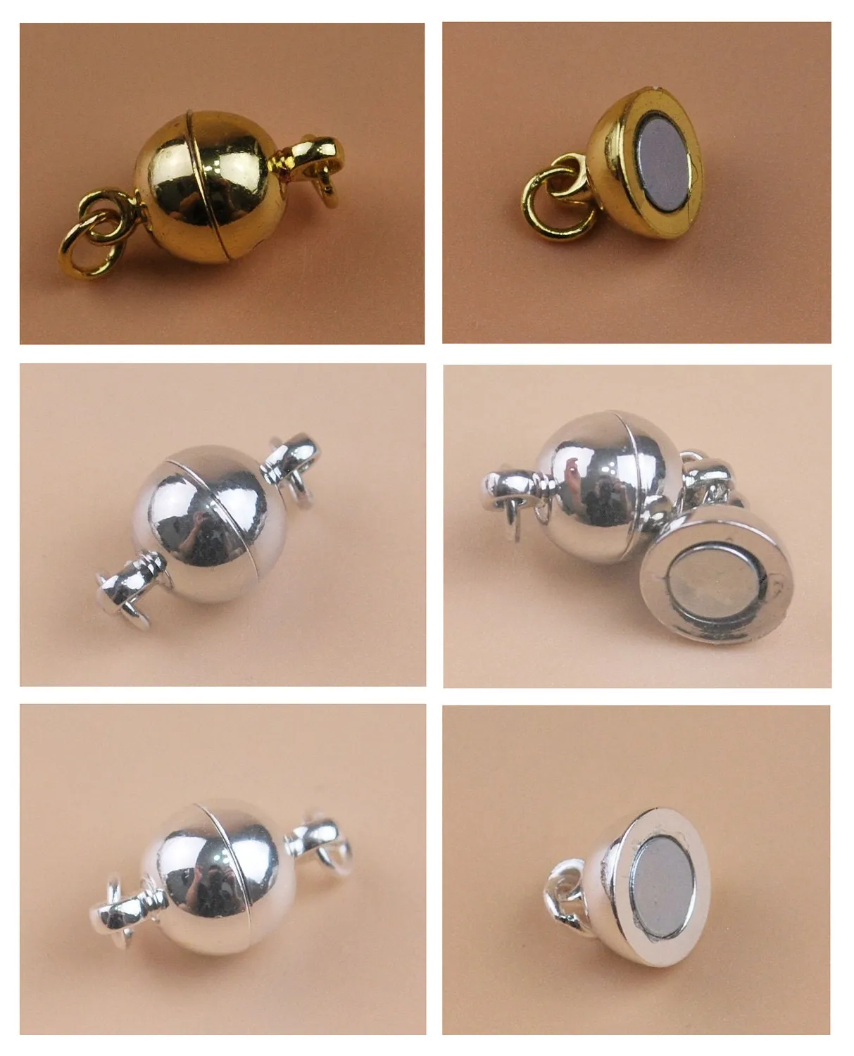 Lot 8mm 5/16" Smooth Round Ball Magnetic Clasp Closure with Open Jump Rings Strong Connector