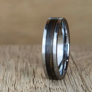 "Black reserve" tungsten with charred Bourbon barrel ring