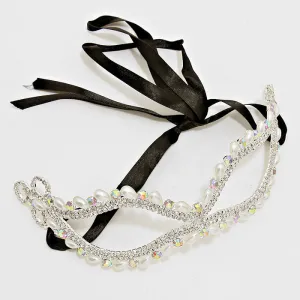 Ricada Pearl Cluster Masquerade Mask | Crystal | Silver