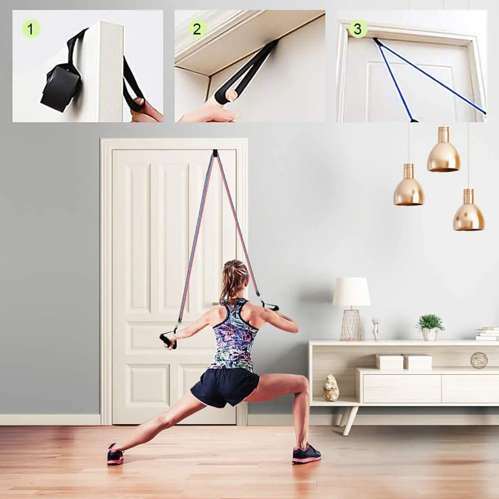 Set of 11 Home Exercise Resistance Band With Foam Handles, Ankle Straps & Door Anchor Attachment