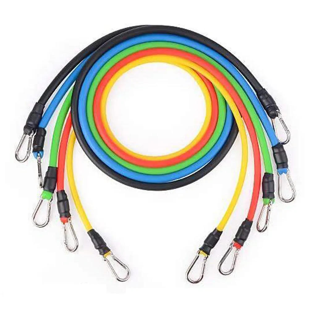 Set of 11 Home Exercise Resistance Band With Foam Handles, Ankle Straps & Door Anchor Attachment