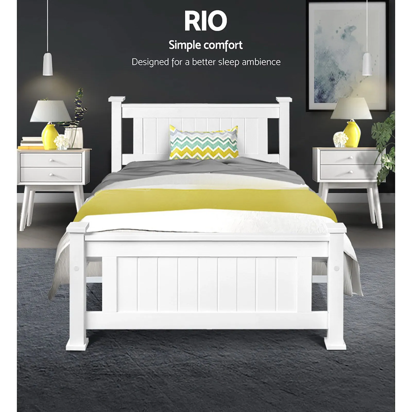 Single Size Wooden Bed Frame Kids Bedroom (No Mattress) White