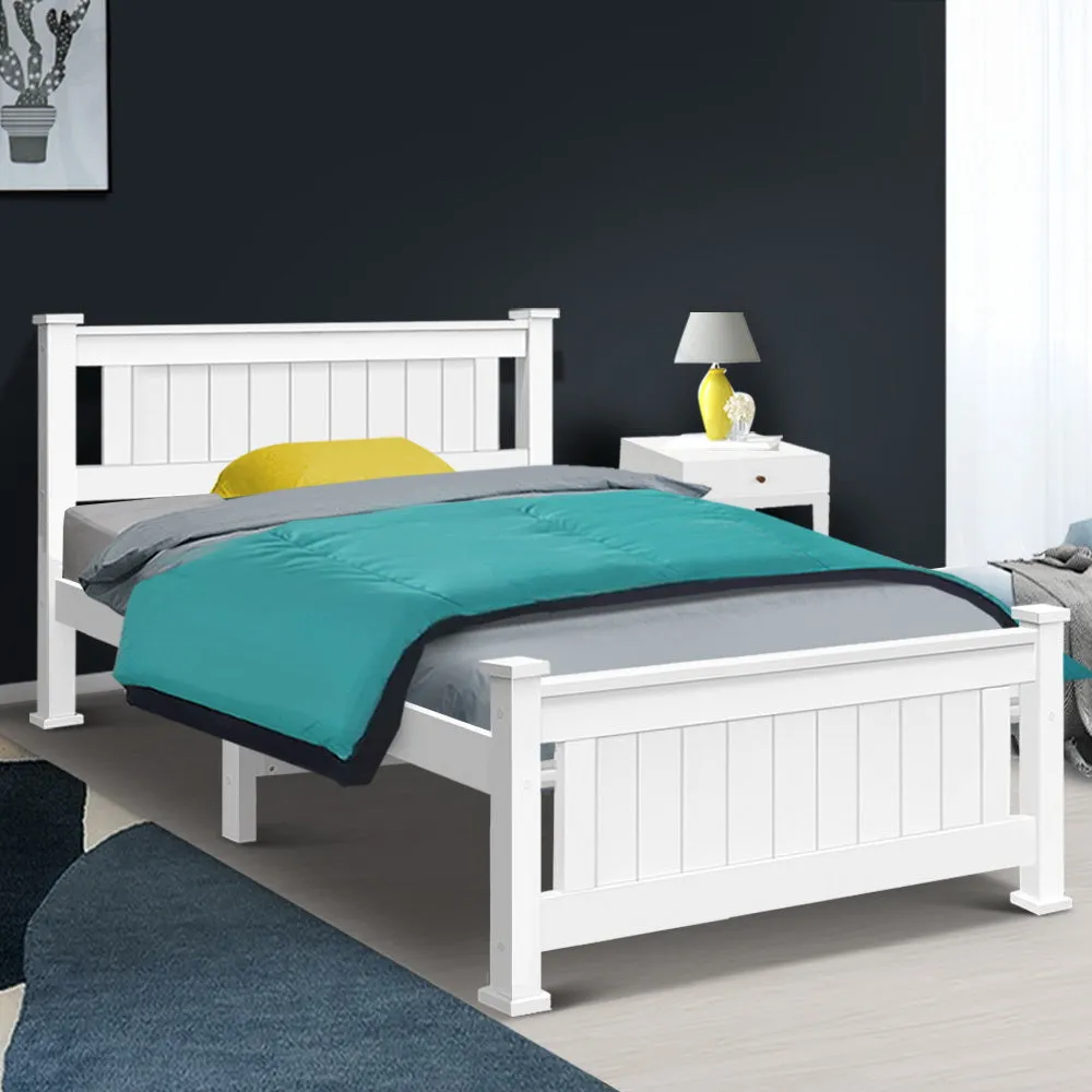 Single Size Wooden Bed Frame Kids Bedroom (No Mattress) White