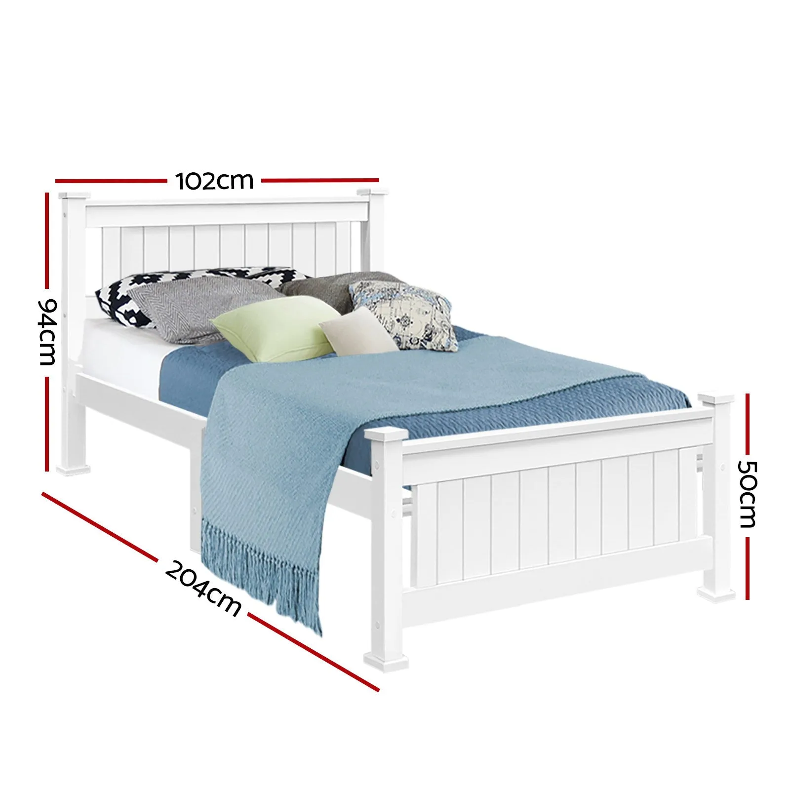 Single Size Wooden Bed Frame Kids Bedroom (No Mattress) White