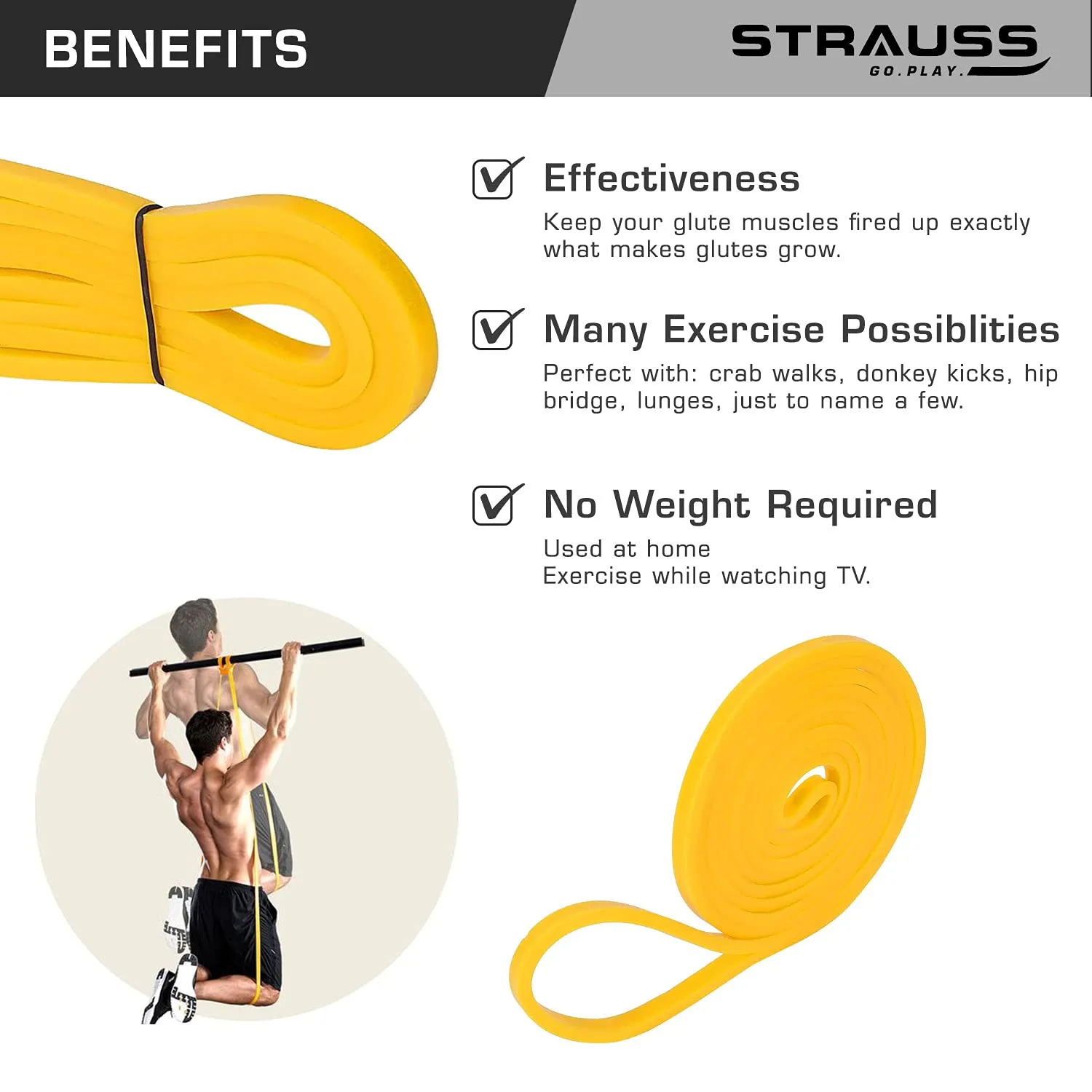 Strauss Resistance and Pull up Band for Chin Ups, (Yellow)