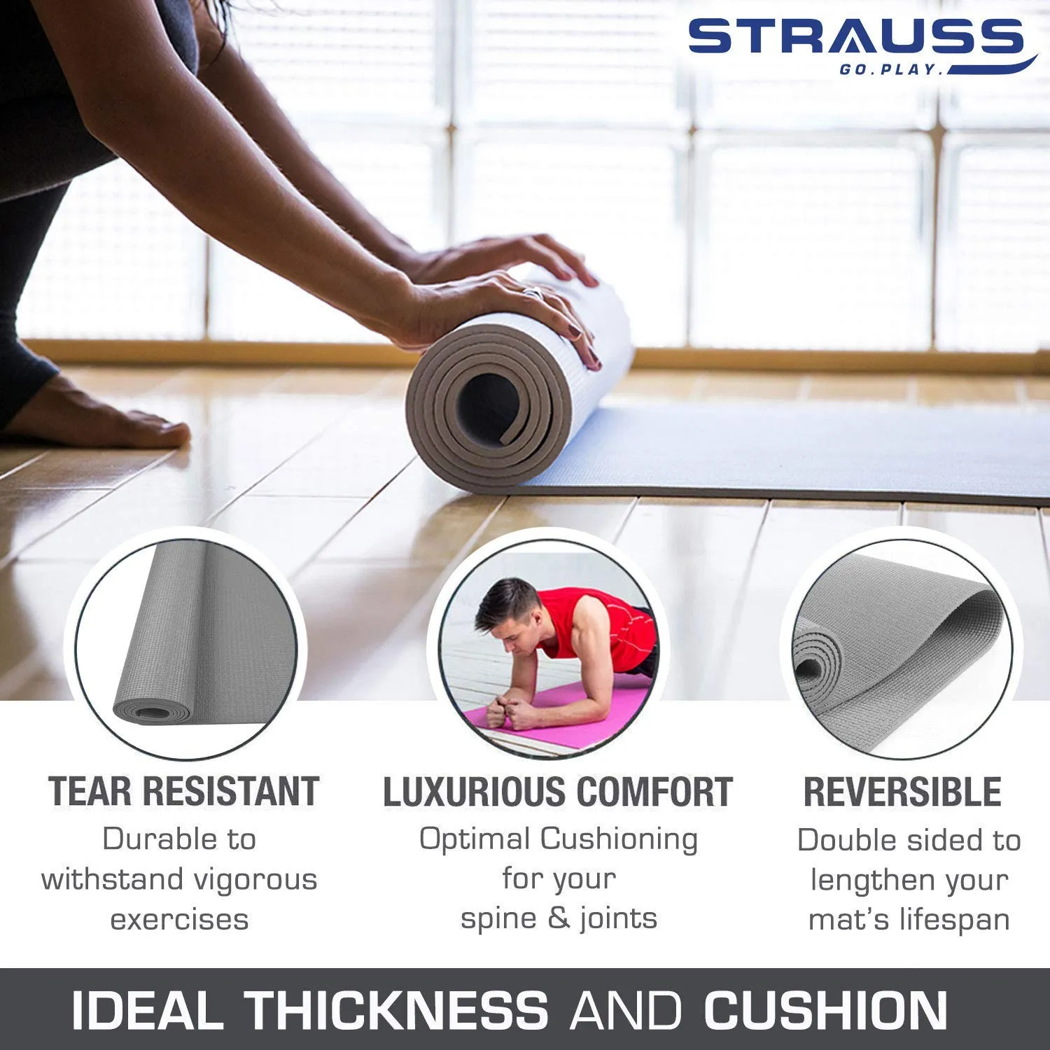 Strauss Yoga Mat (Yogasana), 6 mm (Blue)